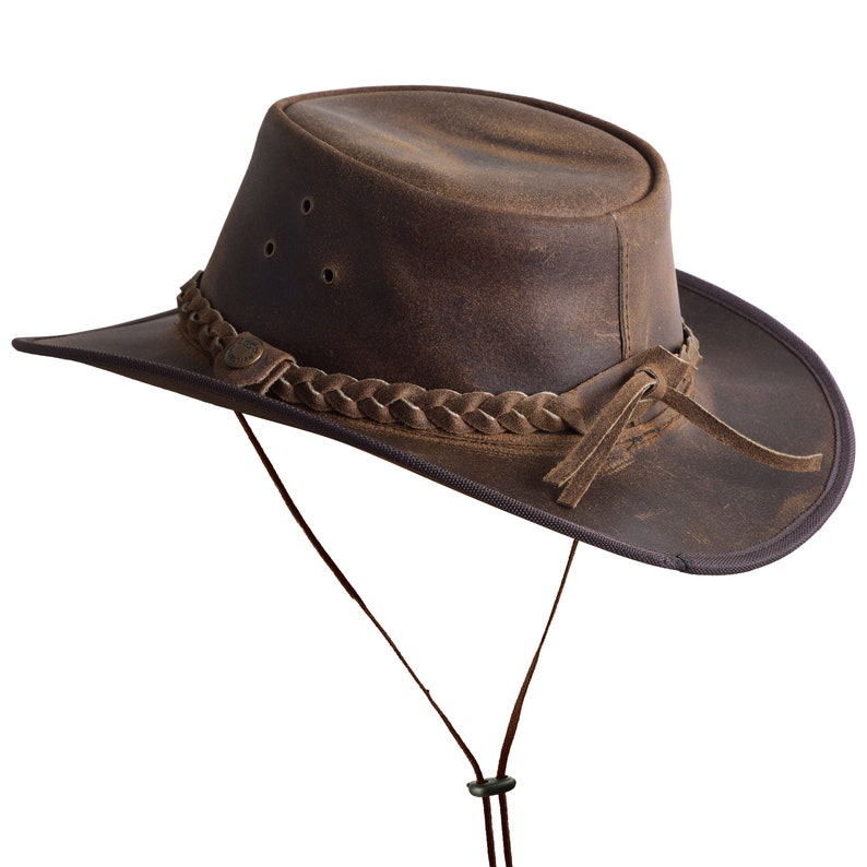 Leather Aussie Style Cowboy Outback Antique Hat in Vintage Tan - Etsy