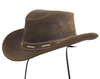 Vintage Cowboy Hat, Crazy Leather, Handmade Stitching, Western Hat, Unisex Hat