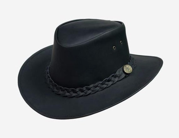 Mens Ladies Light Brown Australian Aussie Leather Bush Hat Cowboy Hat XL 60cm