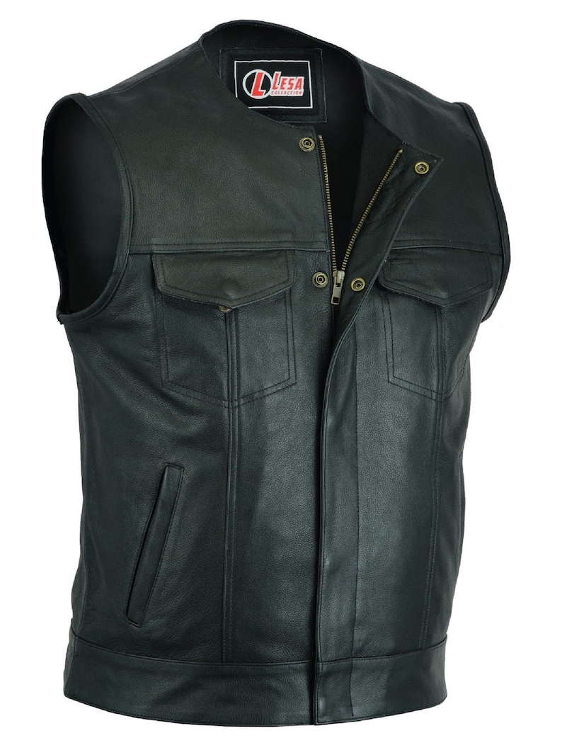 Motorcycle Motorbike Cut Off Vest With Chrome Leather Biker Sons of Anarchy Style