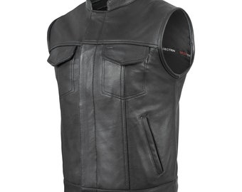 Mens Motorcycle Riding Blk Son of anarcy Club Leather Vest Big Sizes Upto 12XL Mens Motorcycle Riding Blk Son of anarcy Club Leather Vest Big Sizes Upto 12XL
