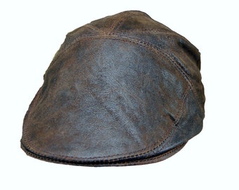 Real Leather Ivy Cap Distressed Leather Gatsby Newsboy Flat Cap Brown Cotton Hat