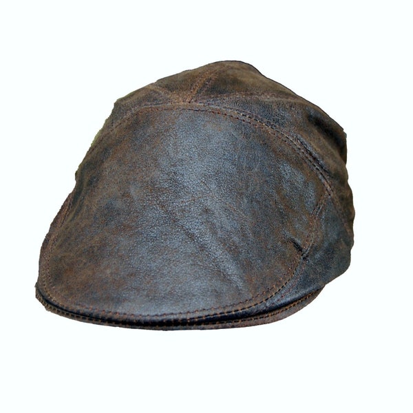 Real Leather Ivy Cap Distressed Leather Gatsby Newsboy Flat Cap Brown Cotton Hat