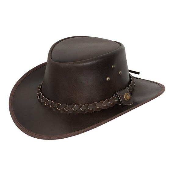 HaT HaT Australian Style Hat Leather Brown Cowboy Bush Hat Western With