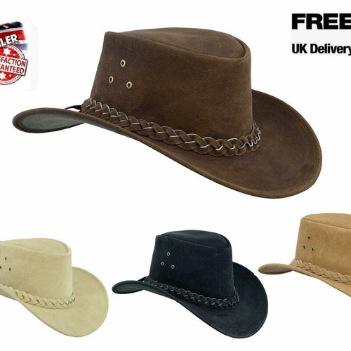 Australian Western Style Cowboy Hat Real Leather With Chin - Etsy