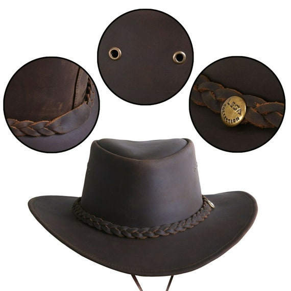Outback Western Cowboy Leather Cowhide Hat for Men and Women With Chin Cord  -  Hong Kong