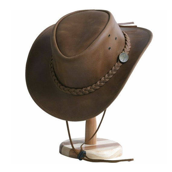 Genuine Leather Wide Brim Cowboy Aussie Style Western Outback Hat Men's & Women