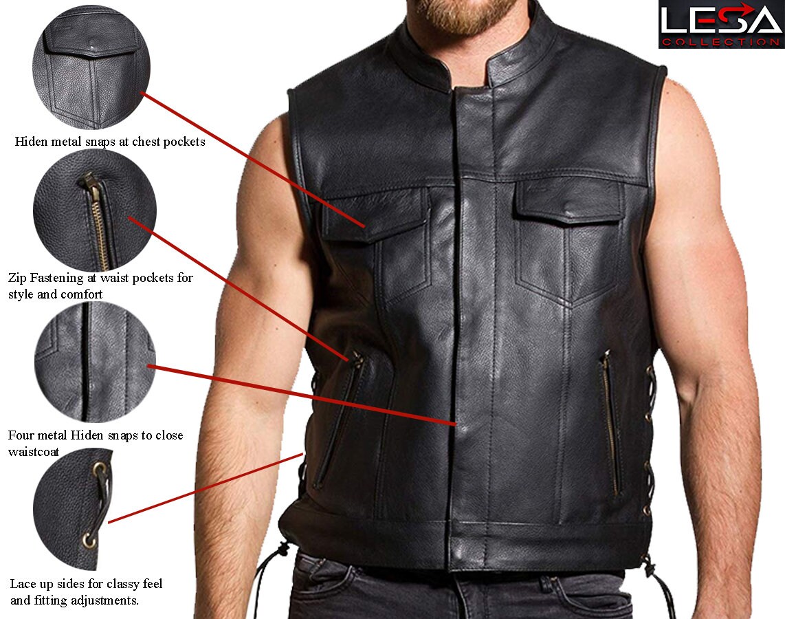 Mens Real Leather Motorbike Cut Off Biker SOA Style Laced Up and zip c –  Lesa Collection