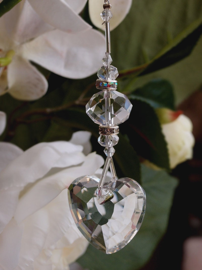 3 Heart Hanging Crystal Ornament Etsy
