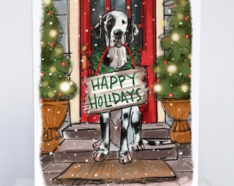 Hand-Illustrated Dane Christmas Card | Harlequin Holiday Greetings