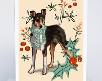 Smooth Collie Christmas Card: Retro Holiday Dog Art