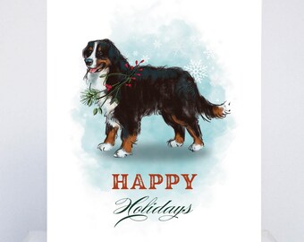 Bernese Mountain Dog Christmas Card: Hand-Illustrated Festive Holiday Card