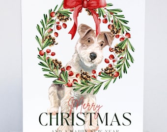 Wire Fox Terrier Christmas Card: Festive Holiday Wreath