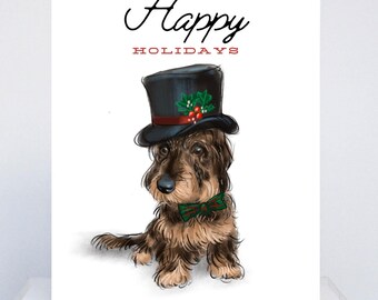 Wirehaired Dachshund Holiday Card: Dapper Dog Christmas Card