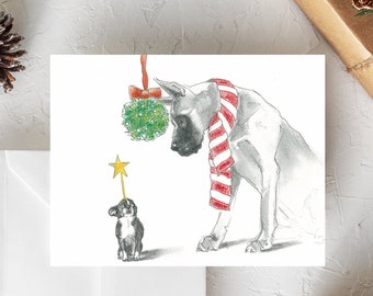 Great Dane and Chihuahua Holiday Card | Dane and Chihuahua Christmas Card | Dog Christmas Card | Pet Holiday Cards | Fawn Great Dane