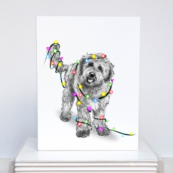 Doodle Dog Christmas Card | Doodle Dog Merry Tangle Card | Doodle Dog Greeting Card | Holiday Lights Doodle Christmas Card