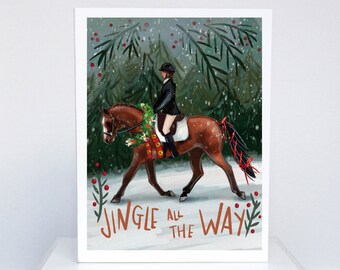 Horse Christmas Card: English Saddle Holiday Illustration