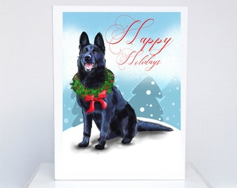 Black German Shepherd Holiday Card | Black GSD card | Shepherd Christmas Card | Black German Shepherd Christmas | Boxed Dog Christmas Cards