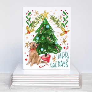 Golden Retriever Christmas Card | Golden Tree Card | Golden Retriever Holiday Greeting Card | Happy Holidays Golden Dog Card