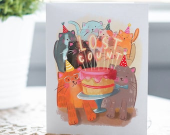 Cat Birthday Card | Funny Cat Card | Cats and Birthday Cake Greeting Card | Lost Count