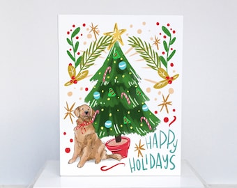 Golden Retriever Christmas Card: Hand-Illustrated Holiday Greeting