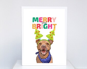 Pitbull Christmas Card: Grinning Pittie Holiday Joy
