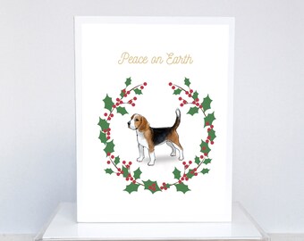 Beagle Christmas Card: Hound Dog Holiday Card with Holly