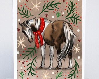 Paint Horse Christmas Card: Holiday Scarf, Illustrated Xmas Card