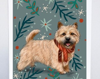 Norwich Terrier Christmas Holiday Cards: Hand-Illustrated Dog Xmas Card
