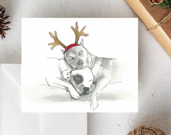 Pit Bull Christmas Card: Original Drawing Holiday Card