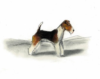Wire Fox Terrier Dog Art Vintage Style Print