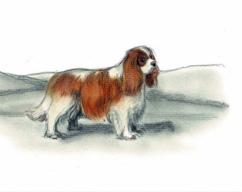 Cavalier King Charles Dog Art Vintage Style Print