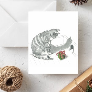 A Gift for Mouse Holiday Cards | Tabby Cat Christmas Card | Cat and Mouse Christmas Holiday Card | Classic Cat Christmas Card