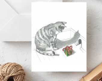 Tabby Cat Christmas Card: Vintage Holiday Mouse Gift