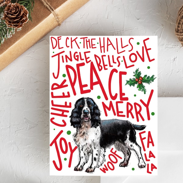 English Springer Spaniel Holiday Card II | Black and White Springer xmas Card | ESS Christmas Card | Dog Holiday Cards | Spaniel xmas