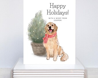 Personalized Dog Holiday Card: custom hand illustrated