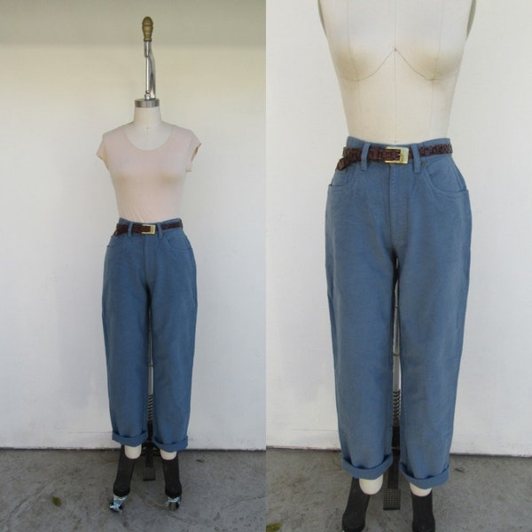 LL BEAN Slate Blue Flannel Finish Cotton Five Pocket Jeans | High Waist Trousers Chinos | Minimal 90s High Waist LL Bean Pants | 26 Waist