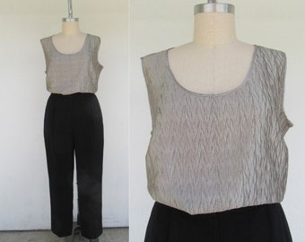 PLUS SIZE 90s Crinkled Taupe Shell Tank | Beige Sage Singlet | Extended Size Sleeveless Blouse | Bubble Top | Size 22