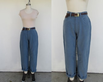 LL BEAN Slate Blue Flannel Finish Cotton Five Pocket Jeans | High Waist Trousers Chinos | Minimal 90s High Waist LL Bean Pants | 26 Waist