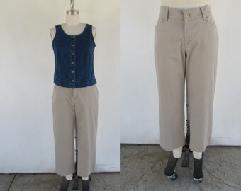 PLUS SIZE 90s 00s Y2K LEE Cotton High Waist Chinos | High Rise Straight Leg Trousers Pants | Minimal Khakis | 34 Waist