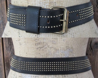 90s Black Studded Embellished Punk Roller Buckle Belt  display picture 3
