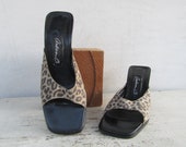 90s Minimalist Square Heel Leopard Mules, Leopard Print Mules, 90s Slides Sandals Shoes, Open Toe Block Heel Mules, 6.5 EURO 37 Arden B
