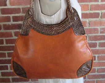 70s Leather Hobo Sienna Whiskey Brown Leather Bag Purse Tote Handbag Satchel 1970s Vintage Boho Hippie
