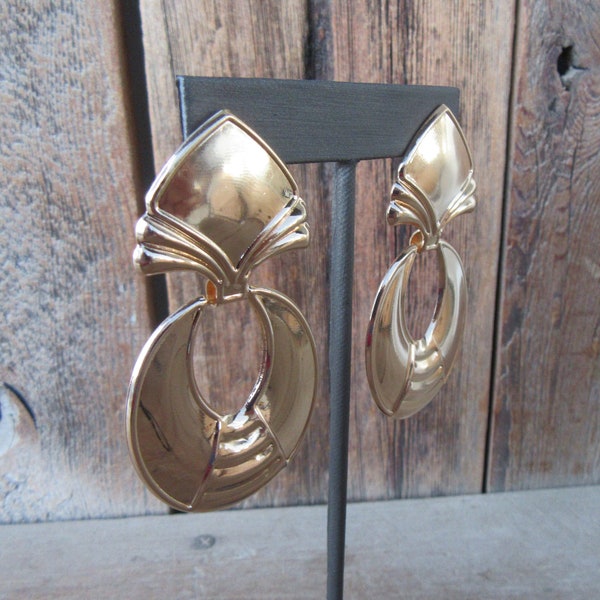 90s Earrings | Fluted Doorknocker Earrings | Large Oval Door Knocker Earrings | 90s Statement Earrings