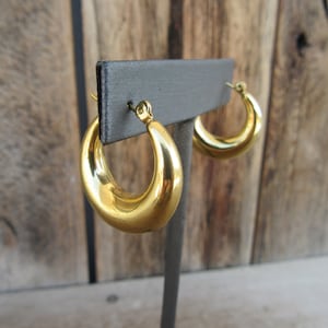 90s Earrings | Chunky Gold Tone Hoop Earrings | Chunky Thick Hoop Earrings  | Business Casual Minimalist Jewelry
