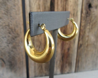 90s Earrings | Chunky Gold Tone Hoop Earrings | Chunky Thick Hoop Earrings  | Business Casual Minimalist Jewelry