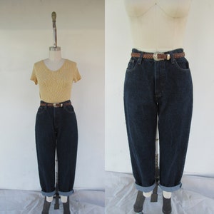 90s LL Bean Navy Dark Wash High Waist Mom Jeans | High Rise Five Pocket Jeans | Size 12 | 30 Waist