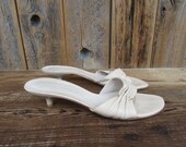 90s OPen Toe Blush Leather Mules Sandals Slides Minimalist Architectural Heel Sandals Ruched Leather Mules 7.5 EURO 38