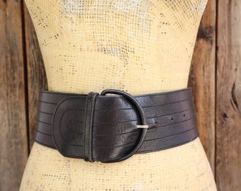 80s BANANA REPUBLIC Safari Brown Leather Wide Waist Belt | Antler