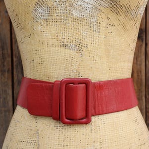 Vintage 70s Red Leather Waist Belt with Wrapped Buckle adjustable women’s Wide Red Leather Corset Belt for Women – Handmade Waist Belt  main image 2